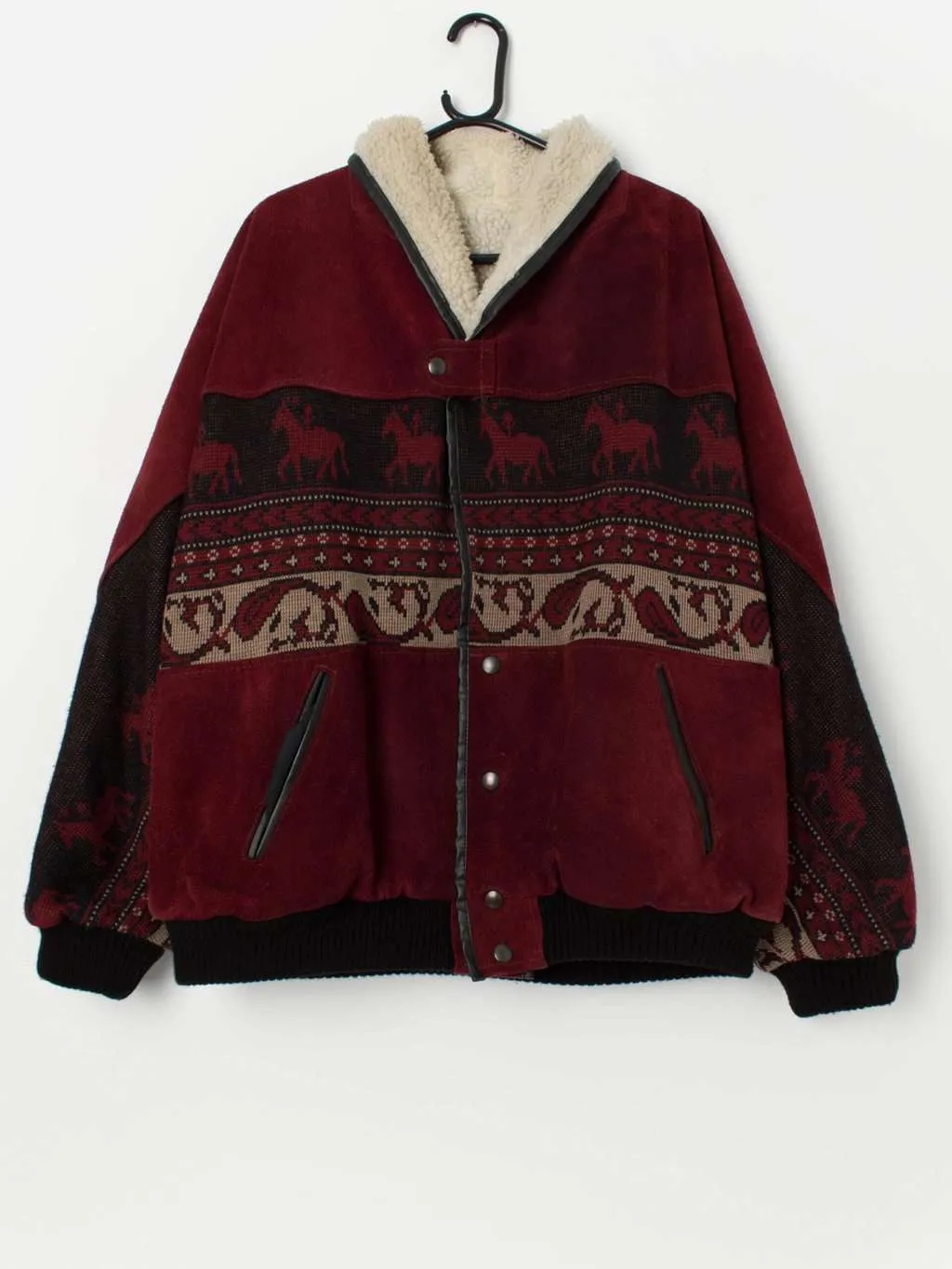 Vintage XL Red Suede Aztec Jacket with Horse Pattern