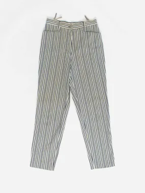 Vintage blue yellow white striped trousers with belt loops 90s UK12