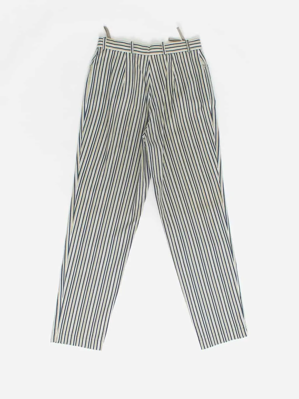 Vintage blue yellow white striped trousers with belt loops 90s UK12