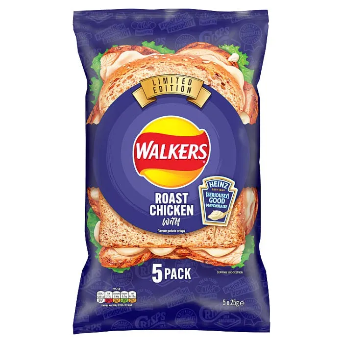 Walkers Roast Chicken with Heinz Mayo Multipack Crisps, 25g (Pack of 5)