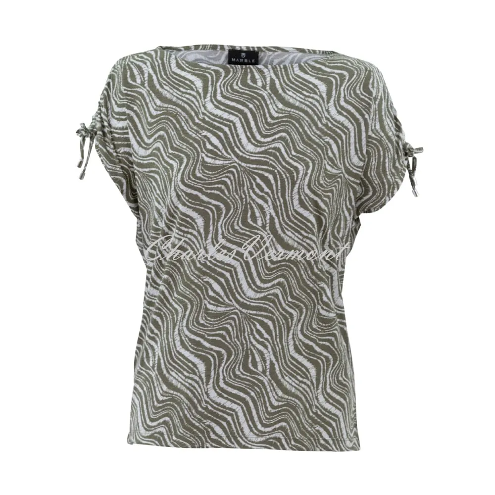 Wave Print Marble Top - Khaki / White, Style 7423-123