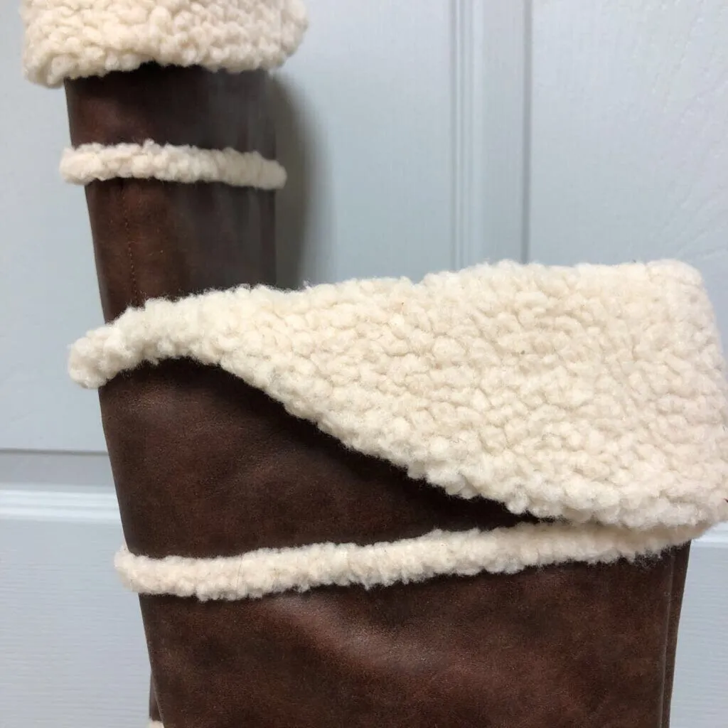 White Mountain Brown Sherpa Boots Size 7.5 TCC - Women's Winter Shoes, Genuine Leather Boots