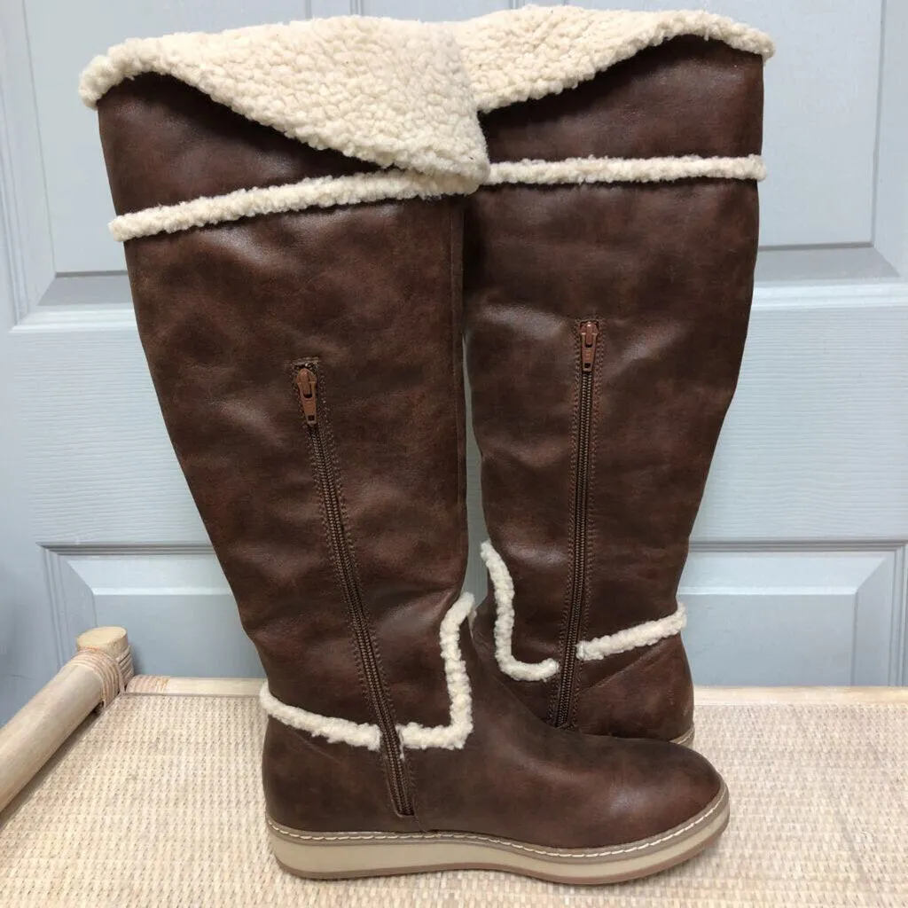 White Mountain Brown Sherpa Boots Size 7.5 TCC - Women's Winter Shoes, Genuine Leather Boots