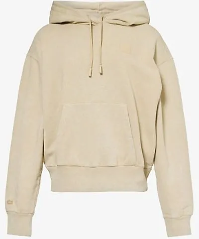 Women's Beige Logo-Patch Cropped Cotton-Jersey Hoodie