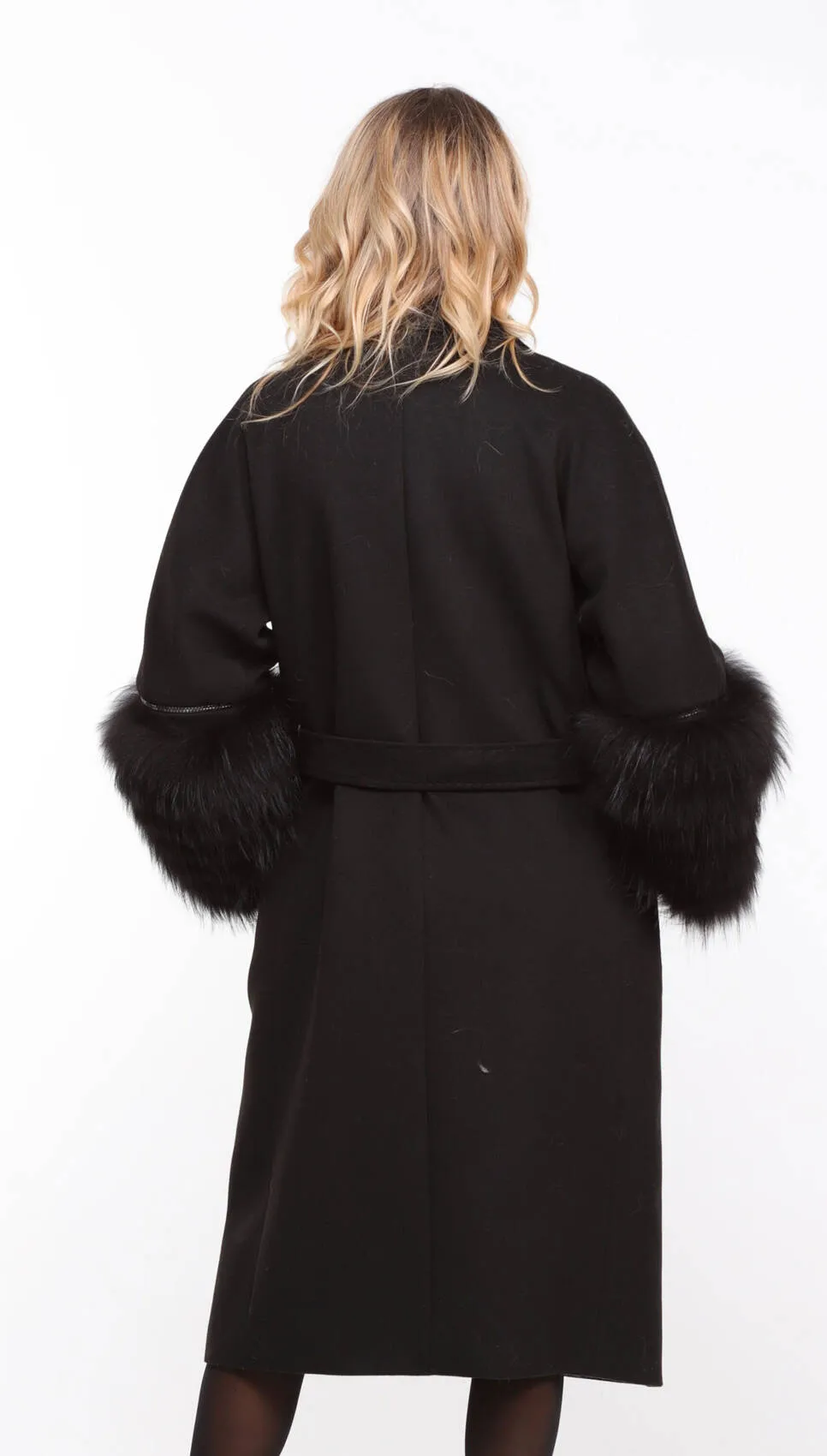 Women's black fabric fox coat - Jana - Shop Now