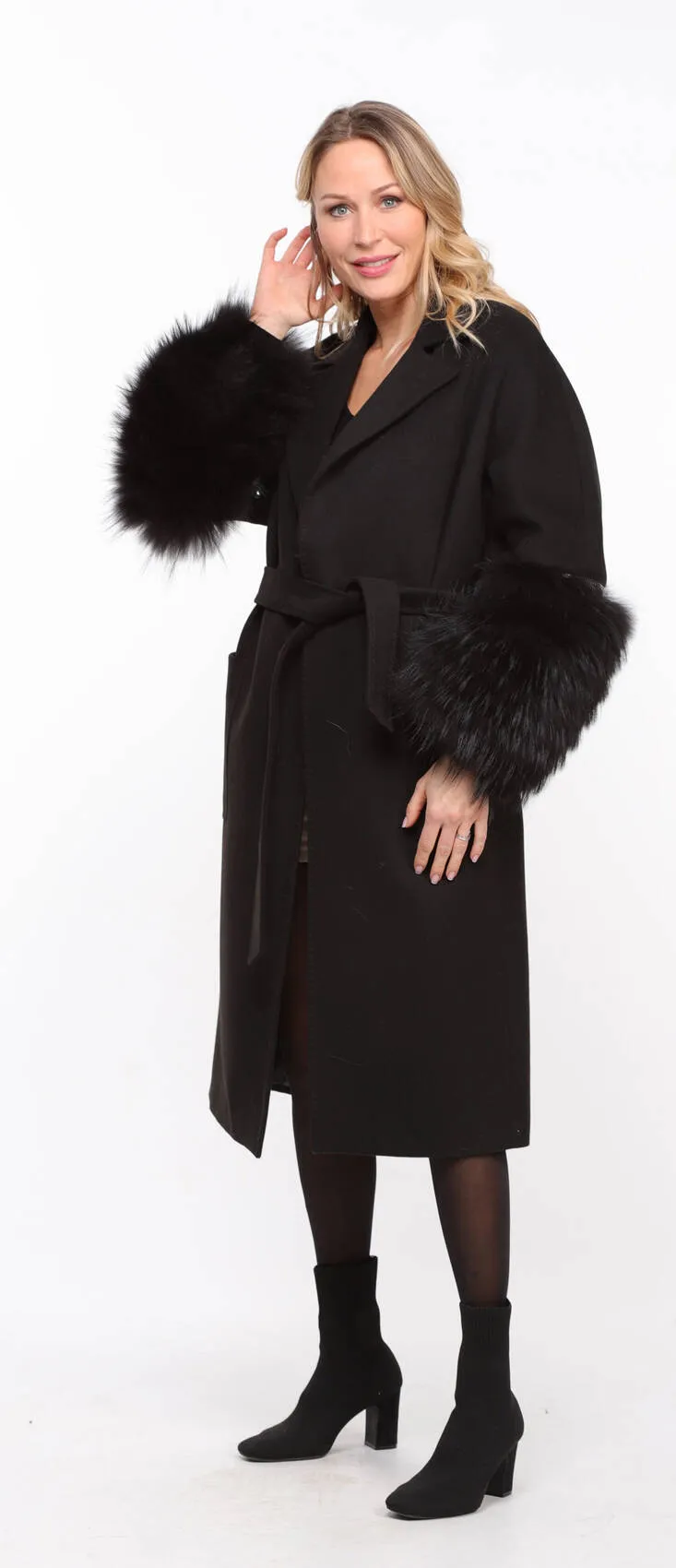 Women's black fabric fox coat - Jana - Shop Now