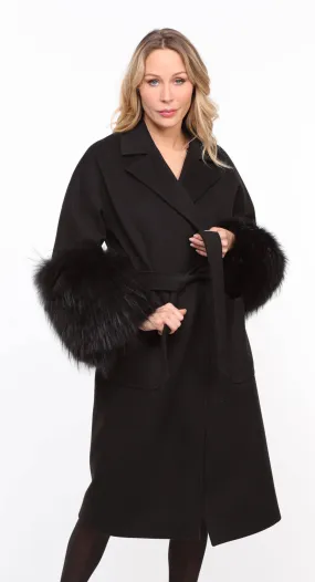 Women's black fabric fox coat - Jana - Shop Now