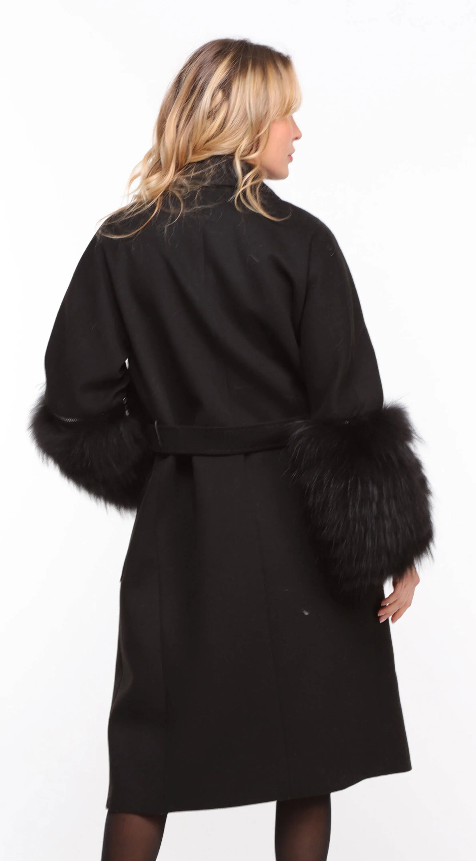 Women's black fabric fox coat - Jana - Shop Now