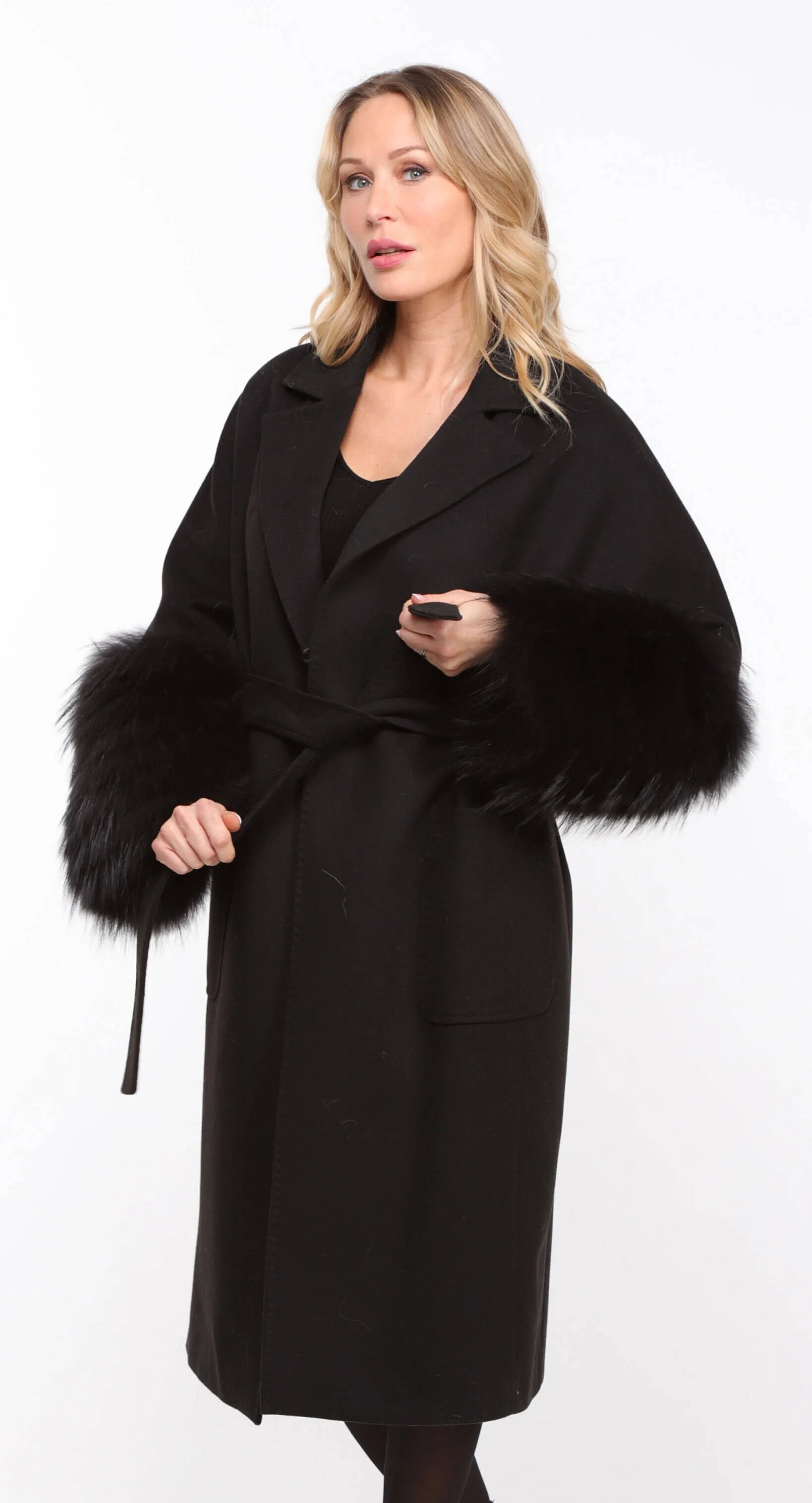 Women's black fabric fox coat - Jana - Shop Now