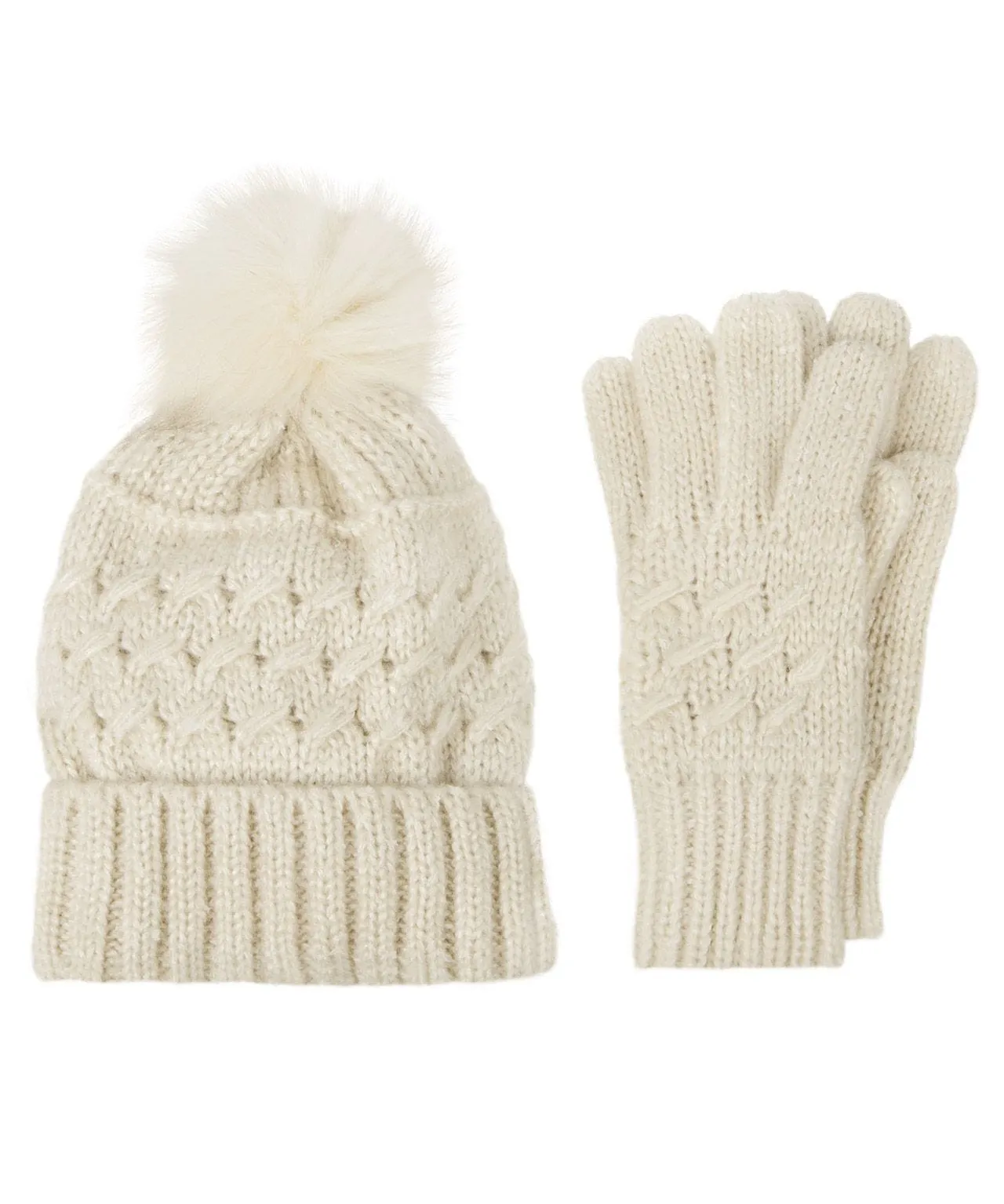 Womens Cable Knit Hat & Glove Gift Set