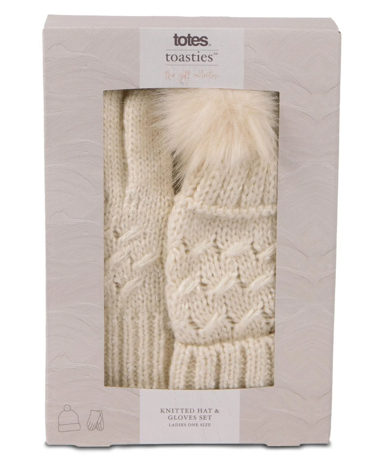 Womens Cable Knit Hat & Glove Gift Set