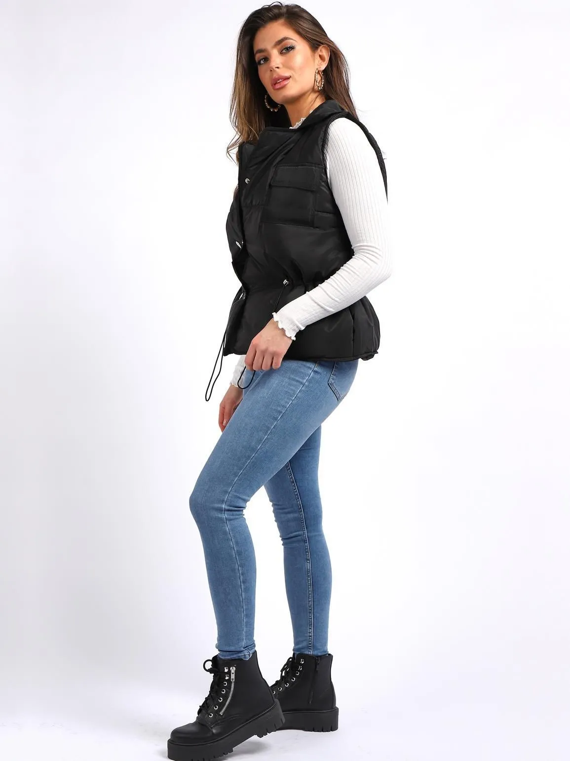 Women's Quilted Bodywarmer Gilet Jacket, Black, Khaki, UK Sizes 10 to 16