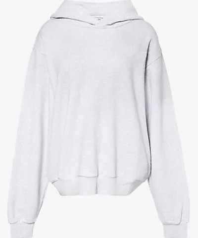 Women's Pale Grey Melange Text-Print Jersey Hoodie