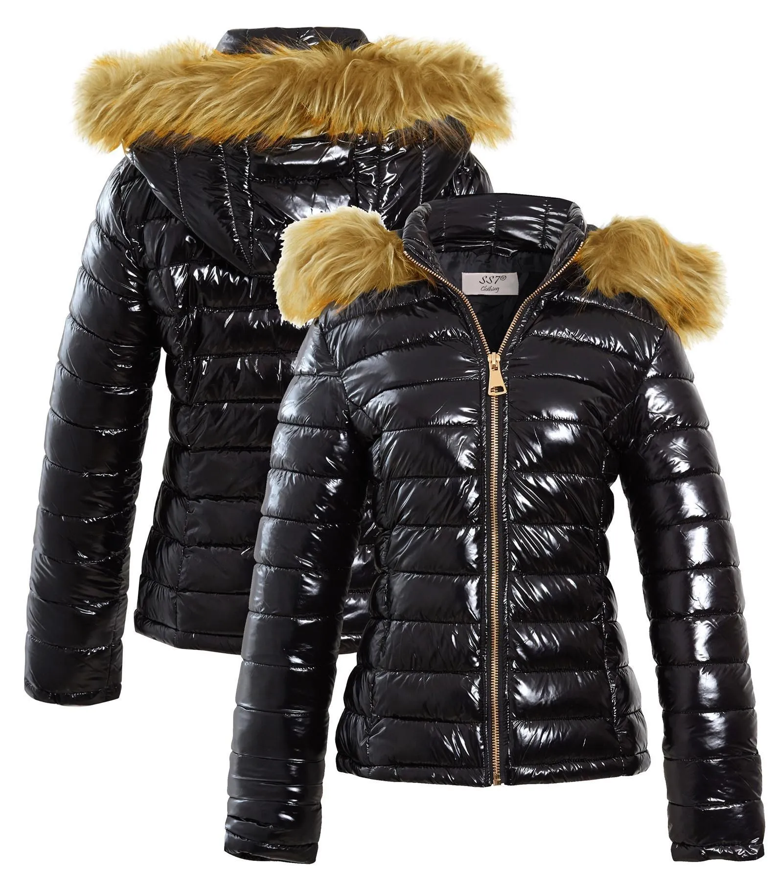 Women's Faux Fur Wet Look Puffer Jacket