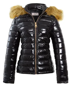 Women's Faux Fur Wet Look Puffer Jacket